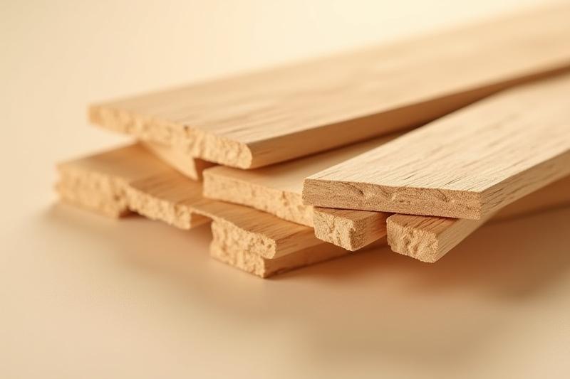 Nærstudie av planker av eik og bjørk som viser forskjellige årringmønstre og fargenyanser